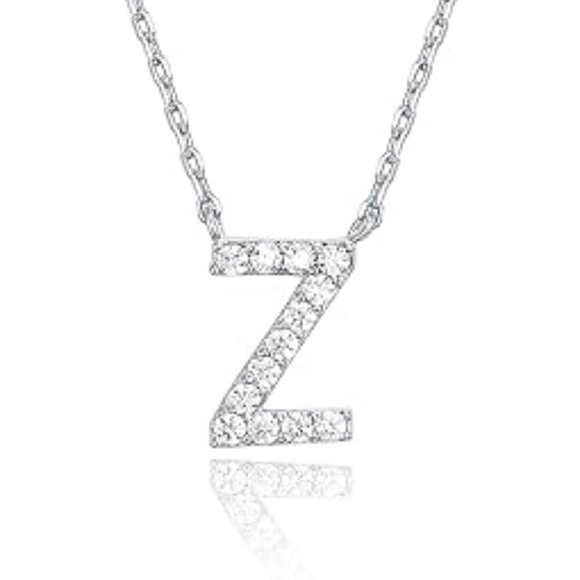 14K White Gold Initial Necklace Letter Dainty Diamond Gift Present P - Z - Picture 11 of 12